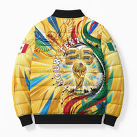 Personalized Mexico Football Victoria Sugar Skull Bomber Puffer Jacket Dia De Los Muertos Cultural Art Sunburst