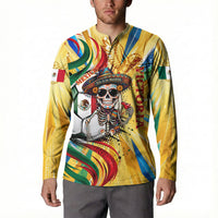Personalized Mexico Football Victoria Sugar Skull Button Sweatshirt Dia De Los Muertos Cultural Art Sunburst