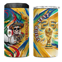 Personalized Mexico Football Victoria Sugar Skull 4 in 1 Can Cooler Tumbler Dia De Los Muertos Cultural Art Sunburst