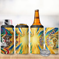 Personalized Mexico Football Victoria Sugar Skull 4 in 1 Can Cooler Tumbler Dia De Los Muertos Cultural Art Sunburst