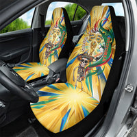 Personalized Mexico Football Victoria Sugar Skull Car Seat Cover Dia De Los Muertos Cultural Art Sunburst