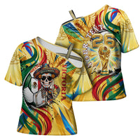 Personalized Mexico Football Victoria Sugar Skull Cross Shoulder Shirt Dia De Los Muertos Cultural Art Sunburst