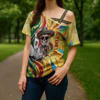 Personalized Mexico Football Victoria Sugar Skull Cross Shoulder Shirt Dia De Los Muertos Cultural Art Sunburst