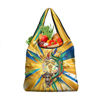 Personalized Mexico Football Victoria Sugar Skull Grocery Bag Dia De Los Muertos Cultural Art Sunburst
