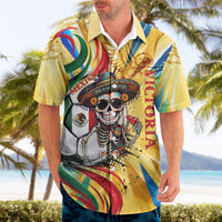 Personalized Mexico Football Victoria Sugar Skull Hawaiian Shirt Dia De Los Muertos Cultural Art Sunburst