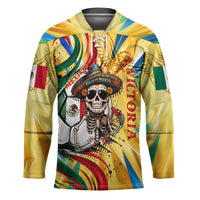 Personalized Mexico Football Victoria Sugar Skull Hockey Jersey Dia De Los Muertos Cultural Art Sunburst