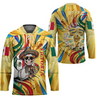 Personalized Mexico Football Victoria Sugar Skull Hockey Jersey Dia De Los Muertos Cultural Art Sunburst
