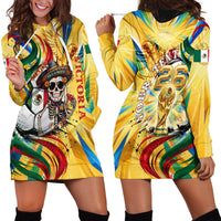 Personalized Mexico Football Victoria Sugar Skull Hoodie Dress Dia De Los Muertos Cultural Art Sunburst