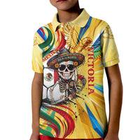 Personalized Mexico Football Victoria Sugar Skull Kid Polo Shirt Dia De Los Muertos Cultural Art Sunburst