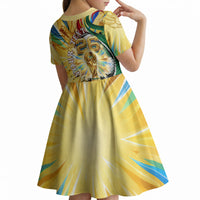 Personalized Mexico Football Victoria Sugar Skull Kid Short Sleeve Dress Dia De Los Muertos Cultural Art Sunburst