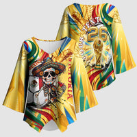 Personalized Mexico Football Victoria Sugar Skull Kimono Sleeve Blouse Dia De Los Muertos Cultural Art Sunburst