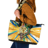 Personalized Mexico Football Victoria Sugar Skull Leather Tote Bag Dia De Los Muertos Cultural Art Sunburst