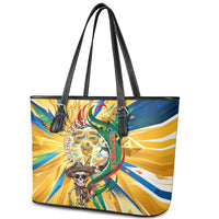 Personalized Mexico Football Victoria Sugar Skull Leather Tote Bag Dia De Los Muertos Cultural Art Sunburst