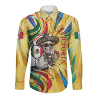 Personalized Mexico Football Victoria Sugar Skull Long Sleeve Button Shirt Dia De Los Muertos Cultural Art Sunburst