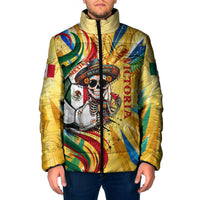 Personalized Mexico Football Victoria Sugar Skull Padded Jacket Dia De Los Muertos Cultural Art Sunburst