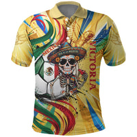 Personalized Mexico Football Victoria Sugar Skull Polo Shirt Dia De Los Muertos Cultural Art Sunburst