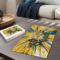 Personalized Mexico Football Victoria Sugar Skull Puzzle Dia De Los Muertos Cultural Art Sunburst