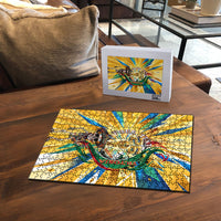 Personalized Mexico Football Victoria Sugar Skull Puzzle Dia De Los Muertos Cultural Art Sunburst