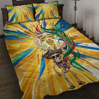 Personalized Mexico Football Victoria Sugar Skull Quilt Bed Set Dia De Los Muertos Cultural Art Sunburst