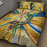 Personalized Mexico Football Victoria Sugar Skull Quilt Bed Set Dia De Los Muertos Cultural Art Sunburst