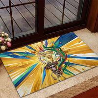 Personalized Mexico Football Victoria Sugar Skull Rubber Doormat Dia De Los Muertos Cultural Art Sunburst