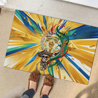 Personalized Mexico Football Victoria Sugar Skull Rubber Doormat Dia De Los Muertos Cultural Art Sunburst