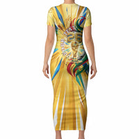 Personalized Mexico Football Victoria Sugar Skull Short Sleeve Bodycon Dress Dia De Los Muertos Cultural Art Sunburst