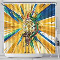 Personalized Mexico Football Victoria Sugar Skull Shower Curtain Dia De Los Muertos Cultural Art Sunburst