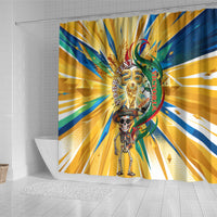 Personalized Mexico Football Victoria Sugar Skull Shower Curtain Dia De Los Muertos Cultural Art Sunburst