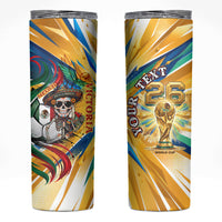 Personalized Mexico Football Victoria Sugar Skull Skinny Tumbler Dia De Los Muertos Cultural Art Sunburst