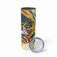Personalized Mexico Football Victoria Sugar Skull Skinny Tumbler Dia De Los Muertos Cultural Art Sunburst