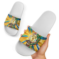 Personalized Mexico Football Victoria Sugar Skull Slide Sandals Dia De Los Muertos Cultural Art Sunburst