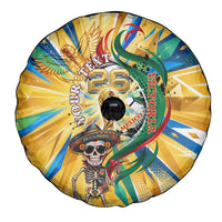 Personalized Mexico Football Victoria Sugar Skull Spare Tire Cover Dia De Los Muertos Cultural Art Sunburst