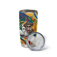 Personalized Mexico Football Victoria Sugar Skull Tumbler Cup Dia De Los Muertos Cultural Art Sunburst