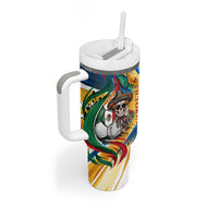 Personalized Mexico Football Victoria Sugar Skull Tumbler With Handle Dia De Los Muertos Cultural Art Sunburst