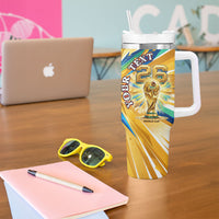 Personalized Mexico Football Victoria Sugar Skull Tumbler With Handle Dia De Los Muertos Cultural Art Sunburst