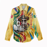 Personalized Mexico Football Victoria Sugar Skull Women Casual Shirt Dia De Los Muertos Cultural Art Sunburst
