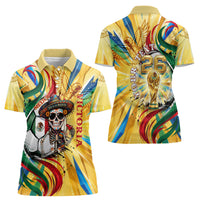 Personalized Mexico Football Victoria Sugar Skull Women Polo Shirt Dia De Los Muertos Cultural Art Sunburst