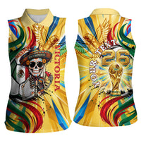 Personalized Mexico Football Victoria Sugar Skull Women Sleeveless Polo Shirt Dia De Los Muertos Cultural Art Sunburst