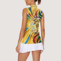 Personalized Mexico Football Victoria Sugar Skull Women Sleeveless Polo Shirt Dia De Los Muertos Cultural Art Sunburst