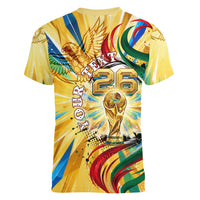 Personalized Mexico Football Victoria Sugar Skull Women V-Neck T-Shirt Dia De Los Muertos Cultural Art Sunburst