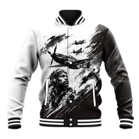 Personalized Tuskegee Airmen Baseball Jacket Black And White Grunge WWII Aviation Art