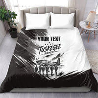 Personalized Tuskegee Airmen Bedding Set Black And White Grunge WWII Aviation Art
