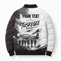 Personalized Tuskegee Airmen Bomber Puffer Jacket Black And White Grunge WWII Aviation Art