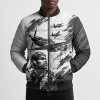 Personalized Tuskegee Airmen Bomber Puffer Jacket Black And White Grunge WWII Aviation Art