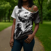 Personalized Tuskegee Airmen Cross Shoulder Shirt Black And White Grunge WWII Aviation Art