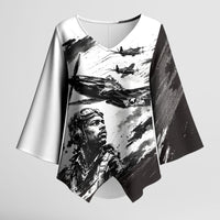 Personalized Tuskegee Airmen Kimono Sleeve Blouse Black And White Grunge WWII Aviation Art