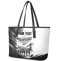 Personalized Tuskegee Airmen Leather Tote Bag Black And White Grunge WWII Aviation Art
