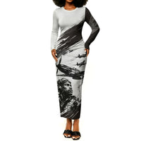 Personalized Tuskegee Airmen Long Sleeve Bodycon Dress Black And White Grunge WWII Aviation Art