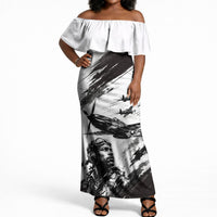 Personalized Tuskegee Airmen Off Shoulder Maxi Dress Black And White Grunge WWII Aviation Art